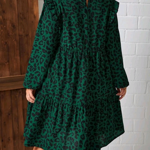 SHEIN LUNE Plus Leopard Print Lantern Sleeve Ruffle Hem Smock Dress (size 22) - Picture 2 of 2